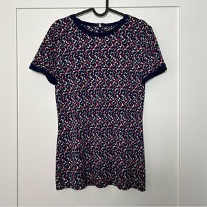 Lauren Ralph Lauren Women Top Medium Blue Short Sleeve Geometric Print Crew Neck